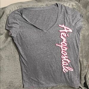 Aeropostale Women's Heather Gray Tee with Pink Logo